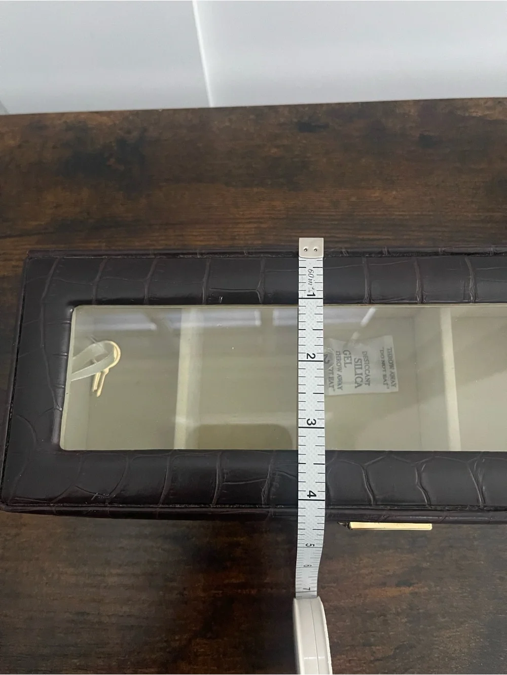Leather-Look Dark Brown Watch Storage Case with Glass Top